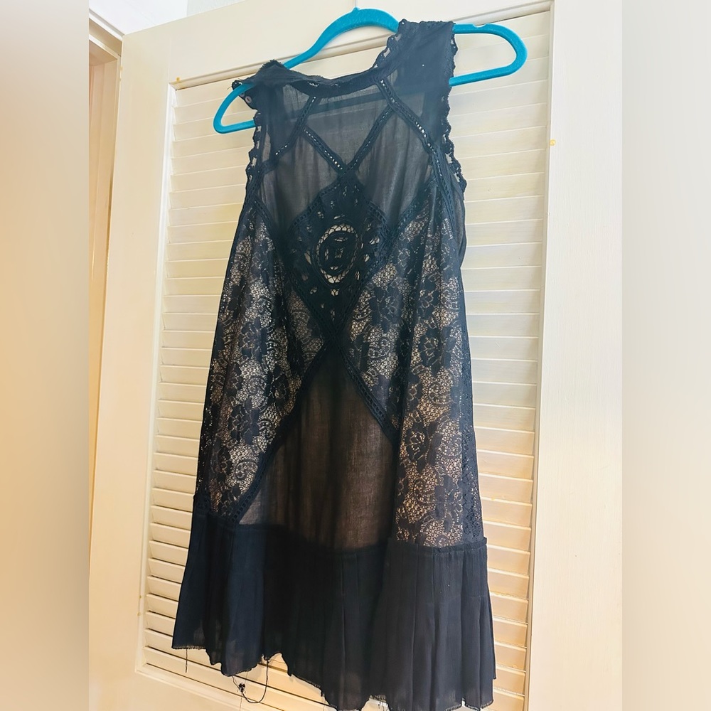 Free People Black lace mini dress